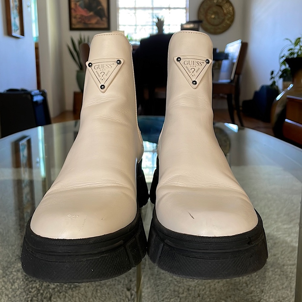 Guess Chelsea Boot, Cream/Black w/ Steel Accents